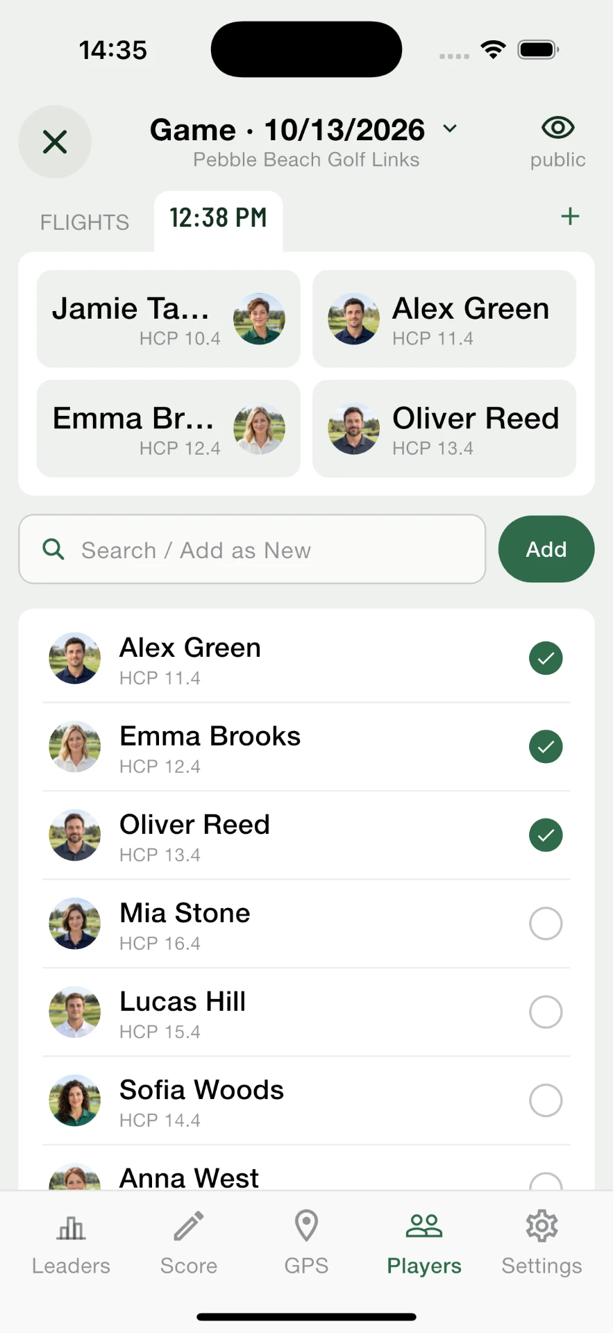 Tee.box — Players screen